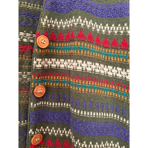 Vintage Fair Isle Knit Sweater Vest Olive Green Multi Color Button Front Retro - Picture 2 of 3